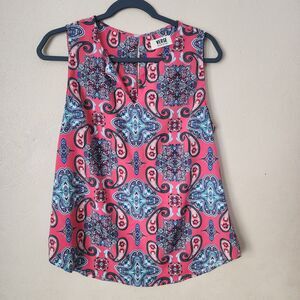 Verse Womens Coral Pink Large Sleeveless Paisley Medallion Boho Blouse Tank Top
